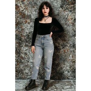 Pacsun Womens High-Rise Straight Leg Jeans Size 25 Butterfly Print Whimsigoth